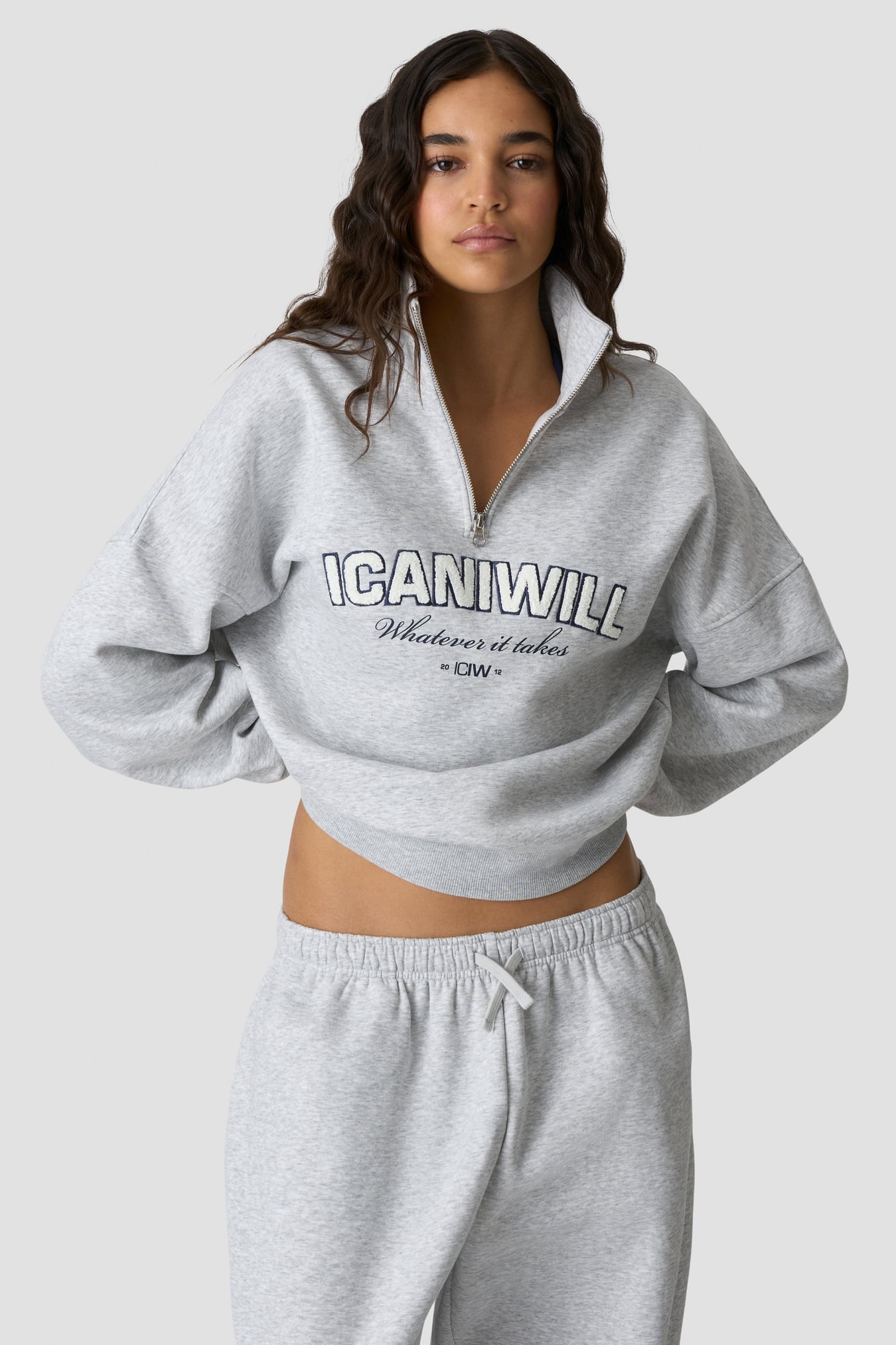 Everyday 1/4 Zip Sweatshirt Terry Print Light Grey Melange - image 1