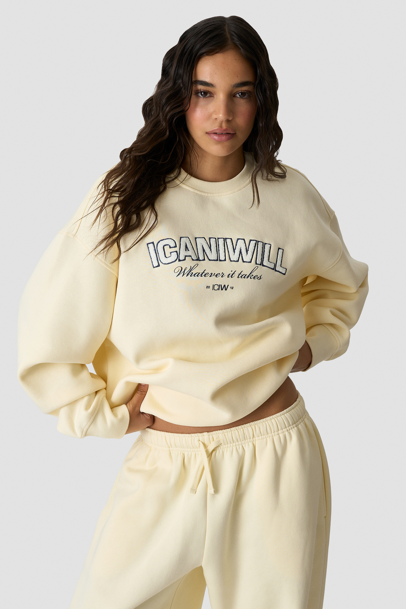 Everyday Relaxed Crewneck Terry Print Pale Lemon - afbeelding 1