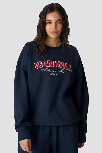 Everyday Relaxed Crewneck Terry Print Midnight Blue - Bleu