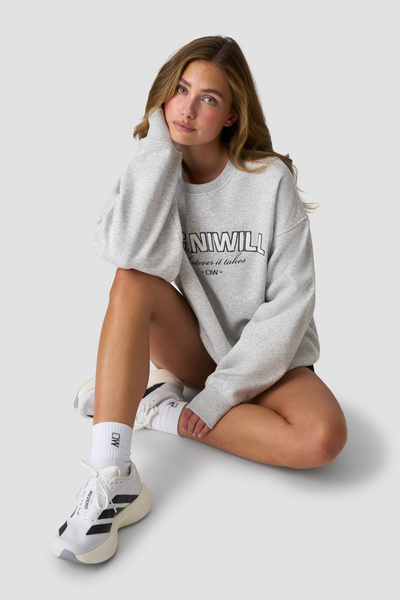 Everyday Relaxed Crewneck Terry Print Light Grey Melange - Gris