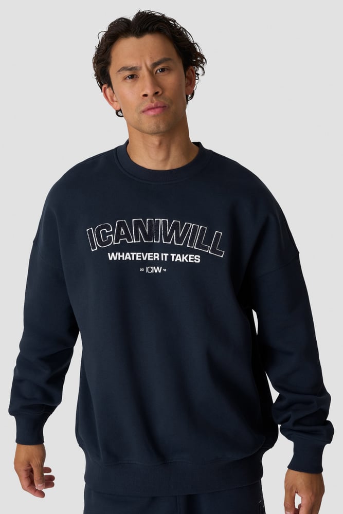 Everyday Relaxed Crewneck Terry Print Midnight Blue