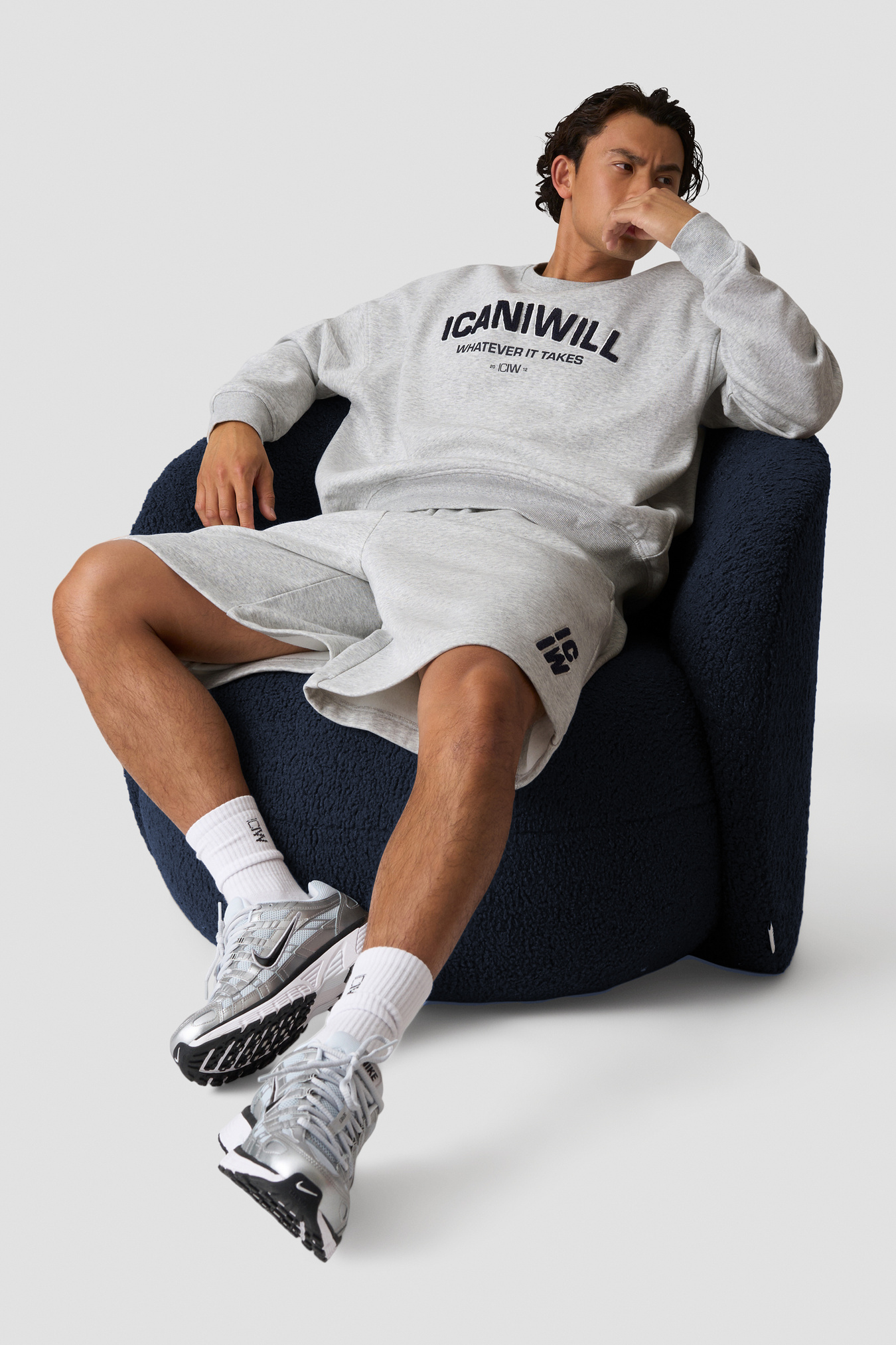 Everyday Relaxed Crewneck Terry Print Light Grey Melange - image 1