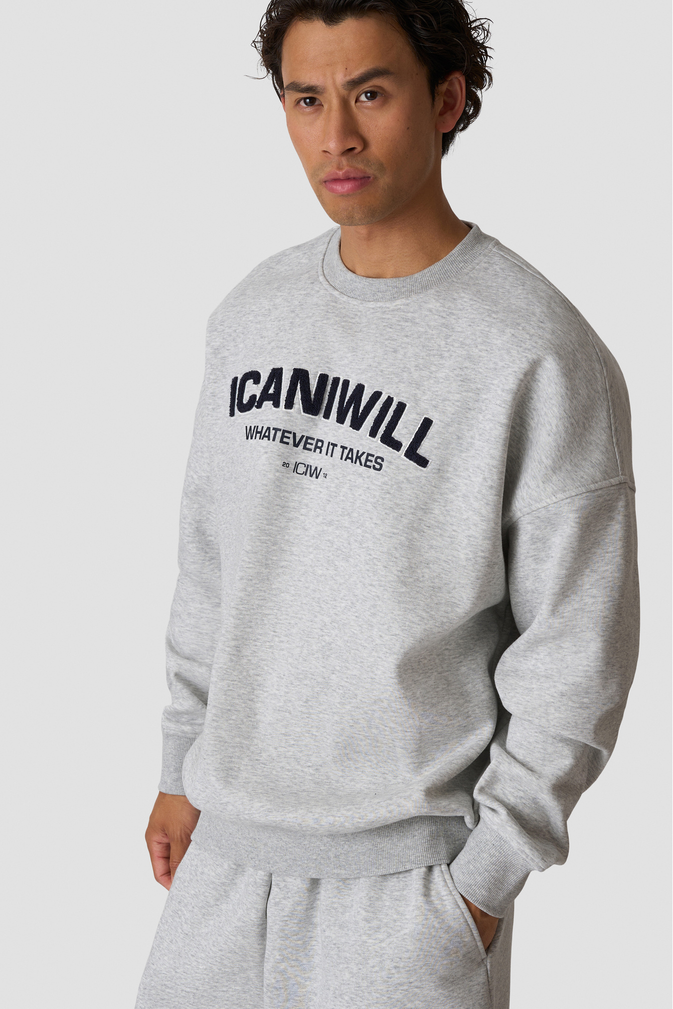 Everyday Relaxed Crewneck Terry Print Light Grey Melange - image 2